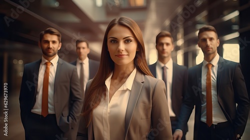 Portrait of Business team lead by woman, corporation teamwork concept