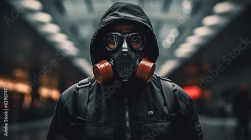 Man wearing gas mask
