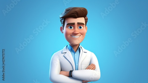 Cartoon style doctor with clean background, male in medicine expert, positive and smile worker,