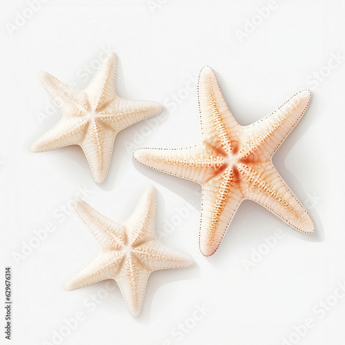 three distinct varieties of white starfish, each isolated on a transparent background.