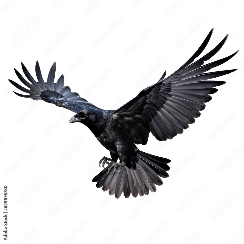 Naklejka premium Flying black crow isolated
