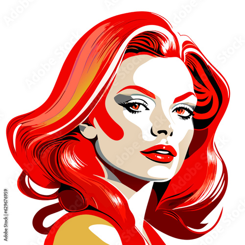 Beautiful woman with red hair and red lips. Vector illustration.
