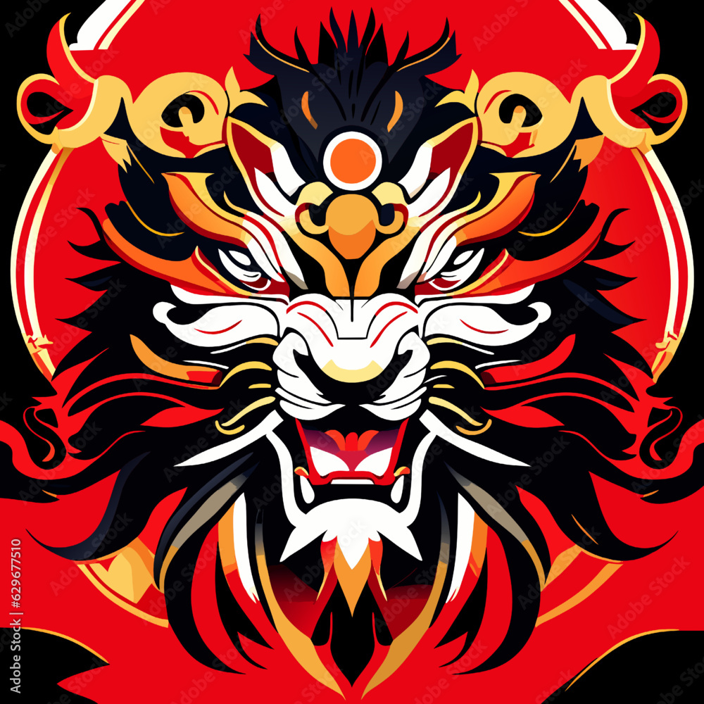Lion head on a red background. Vector illustration for your design