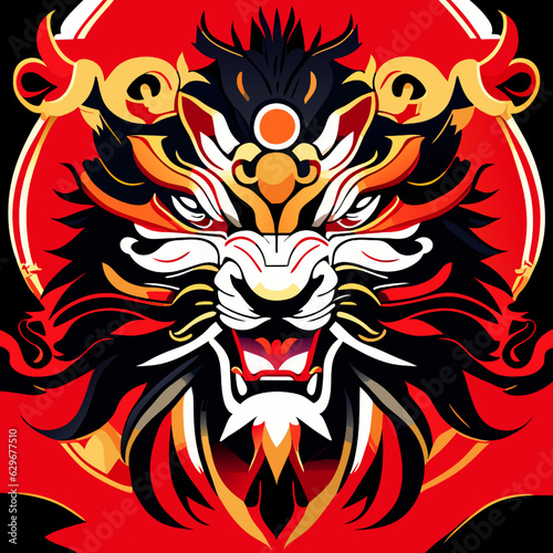 Lion head on a red background. Vector illustration for your design