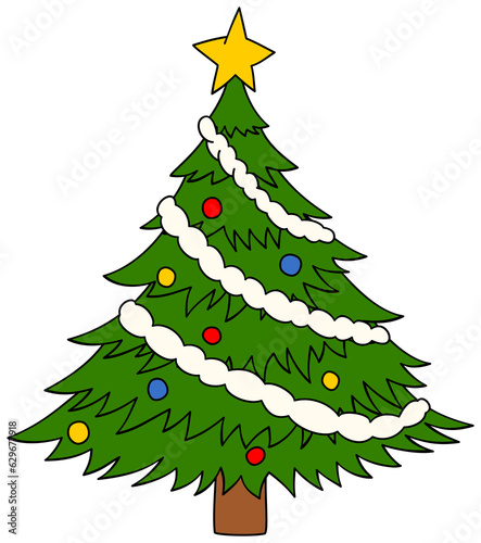 Decorated christmas tree cartoon style. 