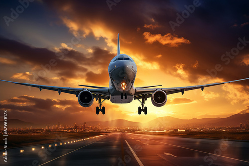 Generative AI a passenger plane lands on a runway photo