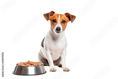 Canvas Print Jack russell terrier sitting next to a bowl of food