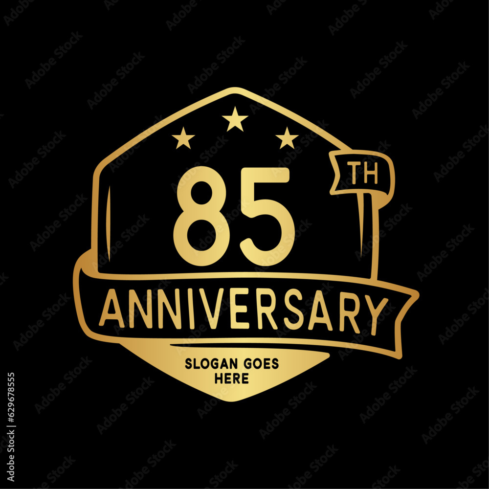85 years anniversary celebration hexagon design template. 85th anniversary logo. Vector and illustration. 85 years anniversary celebration hexagon design template. 85th anniversary logo. Vector and illustration.