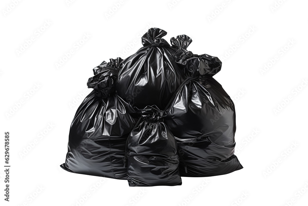 Black garbage bags stack or Waste plastic bags isolated on transparent background. Generative Ai Black garbage bags stack or Waste plastic bags isolated on transparent background. Generative Ai