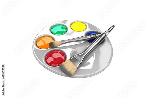 art palette with paint and brushes isolated on transparent background. Generative Ai