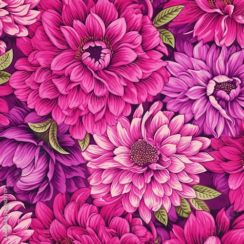 Flowers painted with patterns. Viva magenta pink color. Abstract pattern for decorating surfaces. Generative AI