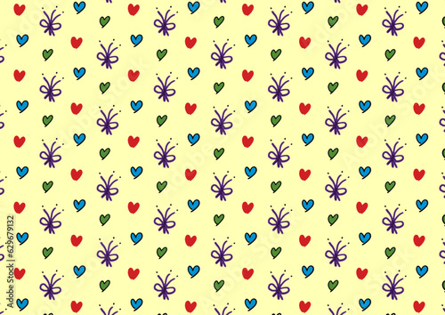 Butterfly with multi colors mini heart on soft background