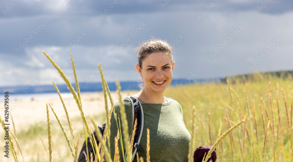 Young woman in Tentsmuir National Park in north east Fife, Scotland