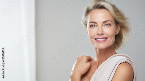 Beautiful female model in her 40s with perfect skin