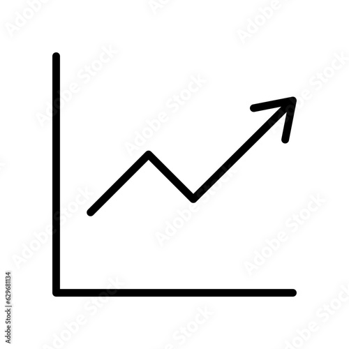 Single black arrow pointing up on chart bars line icon, simple success trending upwards infographic vector for ads app logo web website button ui ux interface element isolated on white background