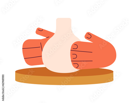 Hands making ceramic vase semi flat colour vector object. Decorative art. Editable cartoon clip art icon on white background. Simple spot illustration for web graphic design