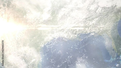 Zoom in from space and focus on Lake Charles, Louisiana, USA. 3D Animation. Background for travel intro. Elements of this image furnished by NASA