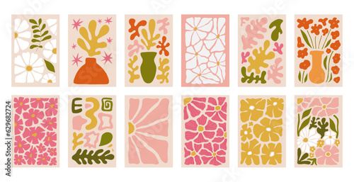 Modern floral posters with flowers. Abstract art. 