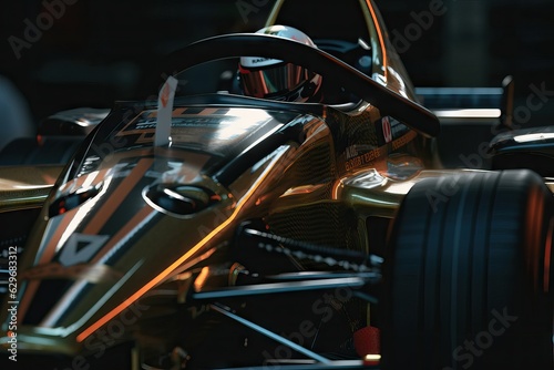 Cinematic formula one car on colorful tones,movie like scene,fast race track concept,pole position