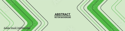 White abstract wide horizontal banner with green and black lines, arrows and angles. Light modern sporty bright futuristic abstract background. Wide vector illustration. Green background.