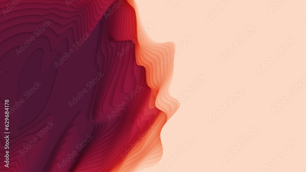 Red to pink paper layers. 3D abstract gradient papercut. Colorful origami shape concept