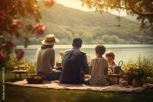 Family Picnic Relax: Grassy Lake View © Forrester