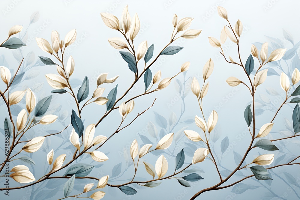 Fototapeta premium Branches with leaves, generative ai