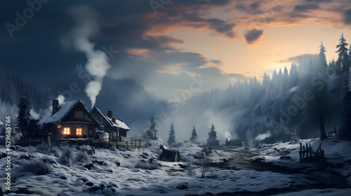 house in the forest, winter landscape © Anna