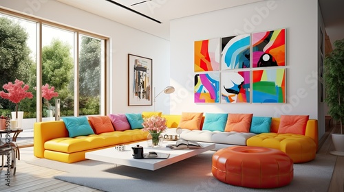 modern living room bright colors, generative ai © Creative Station