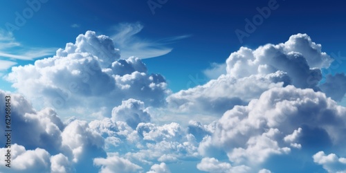 Blue sky with white clouds background. blue cloudy skies texture, dark blue sky wallpaper with with white fully clouds and sunlight
