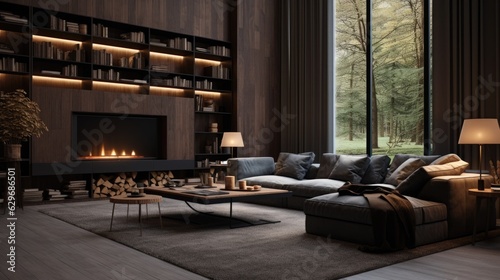 stylish living room interior comfortable sofa, generative ai