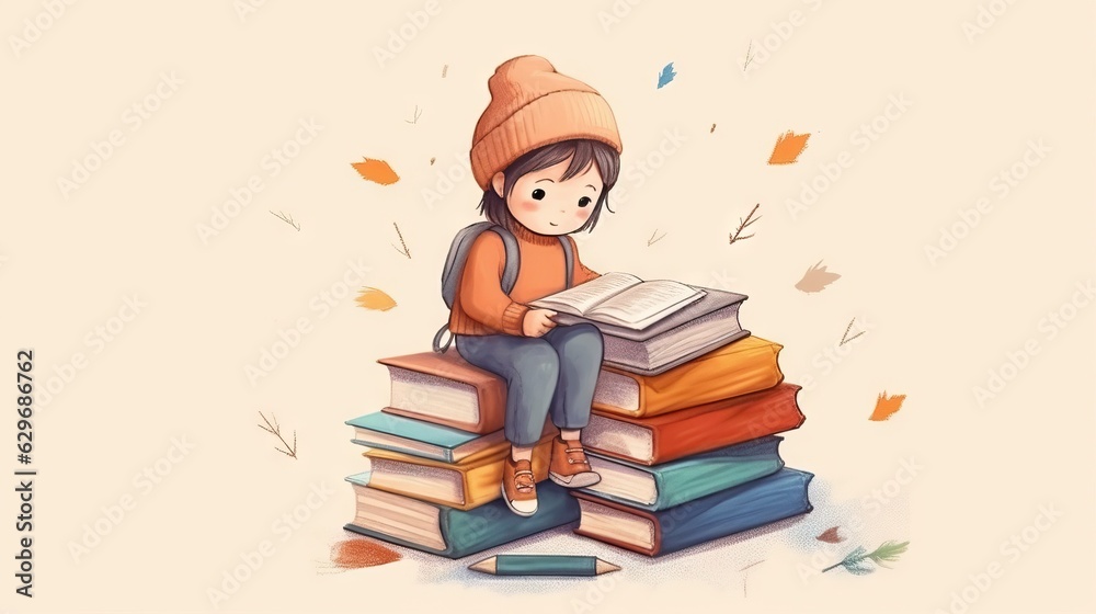 Kids reading school illustration, Reading Adventure, Kids reading school illustration, Reading Adventure,