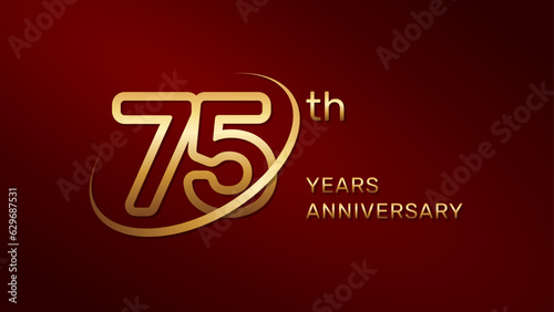 75th anniversary logo design in gold color isolated on a red background, logo vector illustration