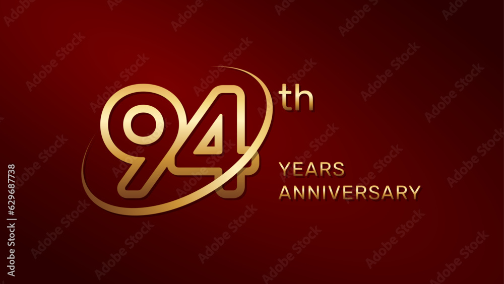 94th anniversary logo design in gold color isolated on a red background, logo vector illustration 94th anniversary logo design in gold color isolated on a red background, logo vector illustration