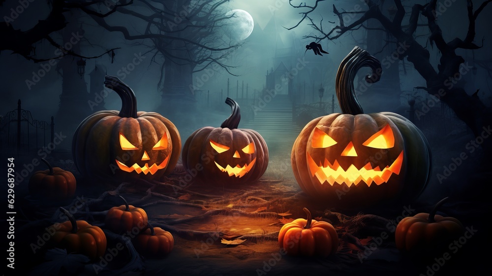Halloween poster template with pumpkins Generative AI Halloween poster template with pumpkins Generative AI