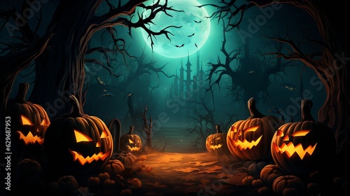 Halloween poster template with pumpkins Generative AI