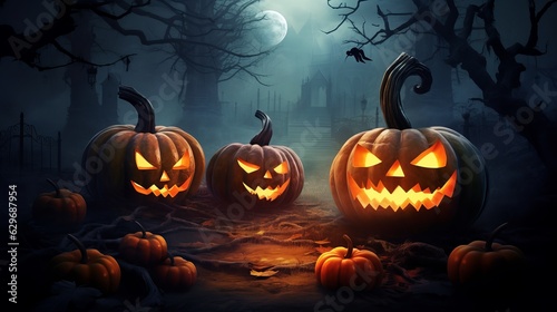 Halloween poster template with pumpkins Generative AI