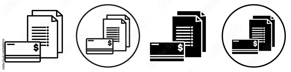 Credit History symbol Icon. Payment statement of credit or debit card vector sign set collection. Flat Web illustration of tax on money or dollar. Detail paper note of the online shopping transaction. Credit History symbol Icon. Payment statement of credit or debit card vector sign set collection. Flat Web illustration of tax on money or dollar. Detail paper note of the online shopping transaction.