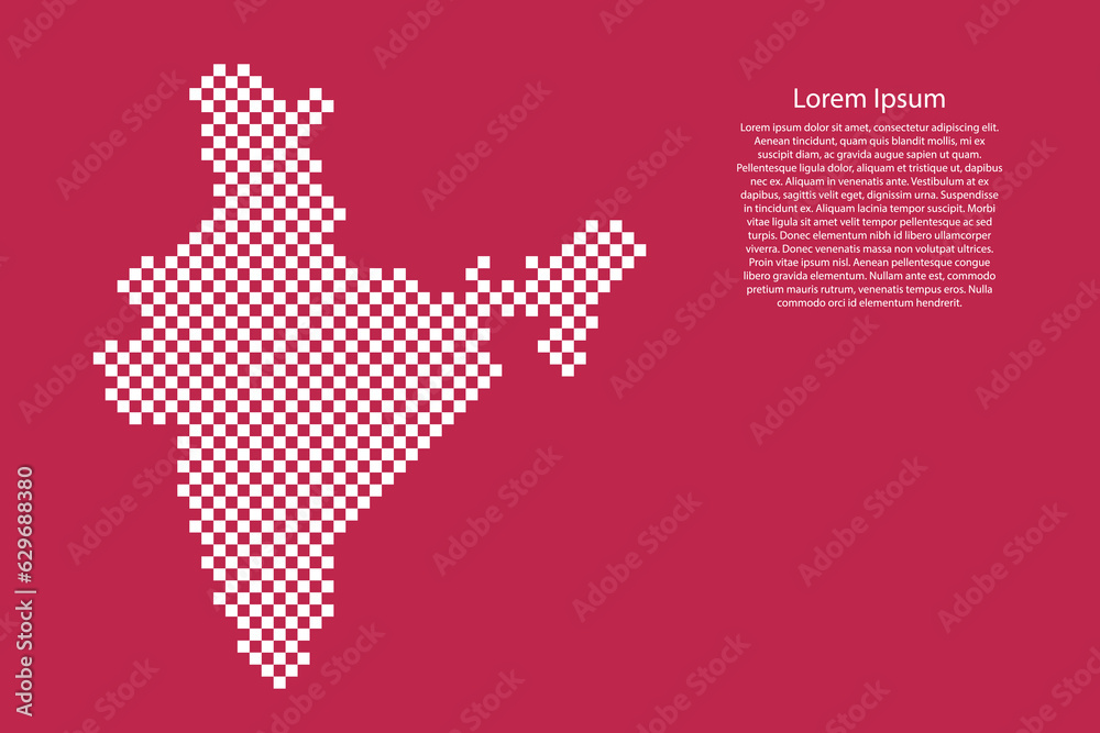 India map country from checkered white square grid pattern on red viva magenta background India map country from checkered white square grid pattern on red viva magenta background