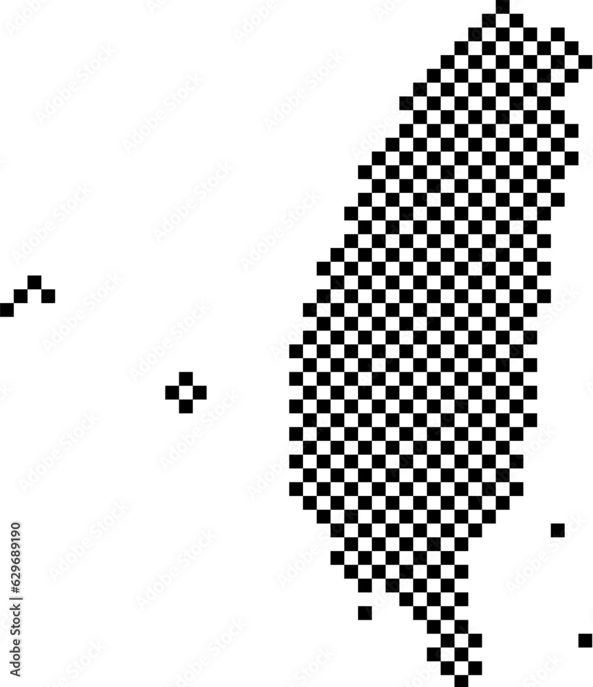 Taiwan map country from checkered black and white square grid pattern