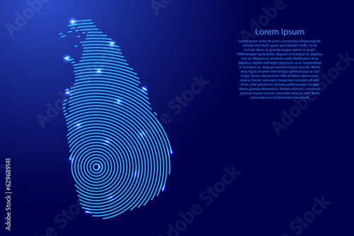 Sri Lanka map from futuristic concentric blue circles and glowing stars for banner, poster, greeting card