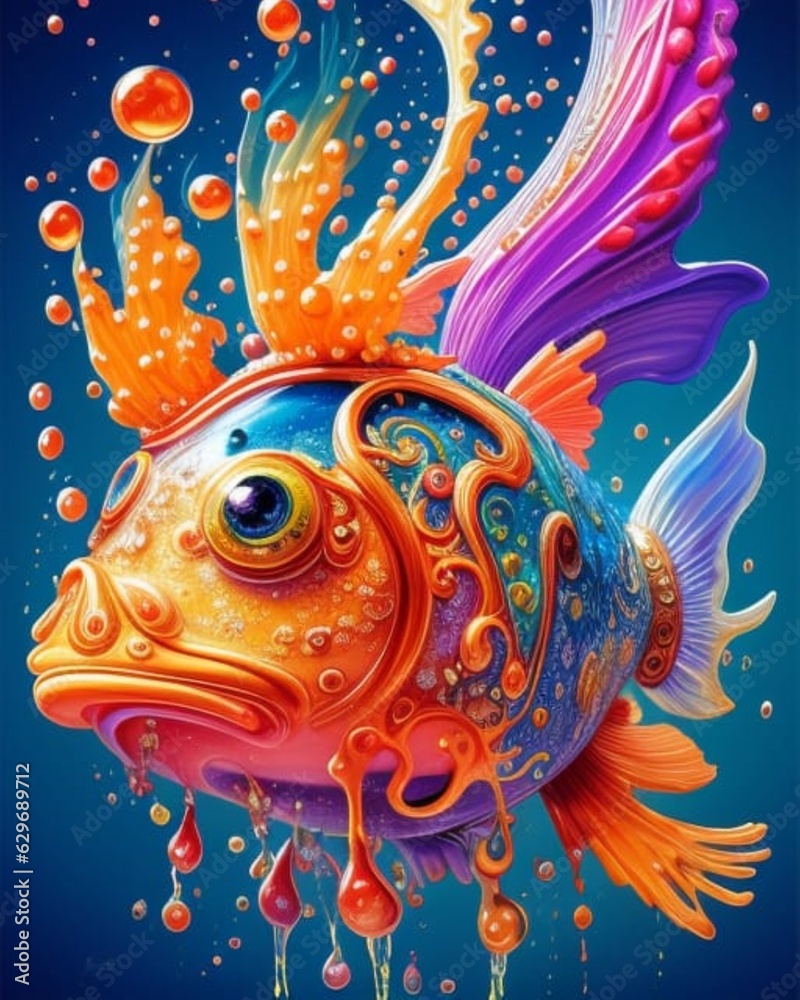 A goldfish, splash art, splash art of colorful painting. A goldfish, splash art, splash art of colorful painting.