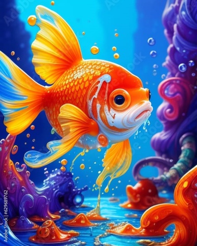 A goldfish, splash art, splash art of colorful painting. 