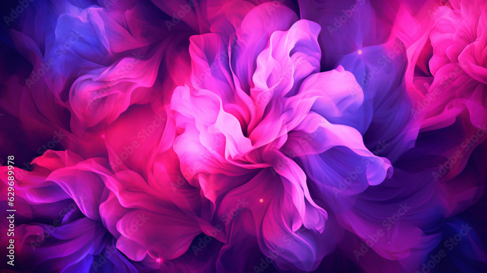 Illustration d'une fleur violette et rose dans un style futuriste. Fleur, plante, nature. Image pour conception et création graphique