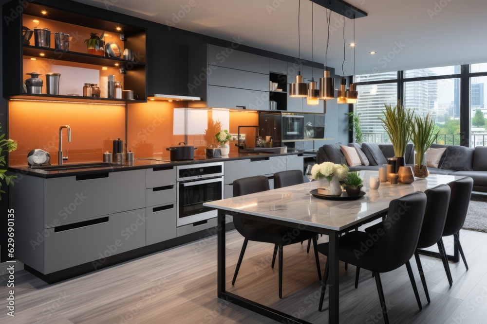 Modern kitchen in luxury apartment , ai generative