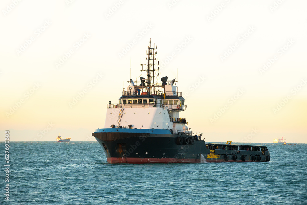 Large tanker anchored in the sea.