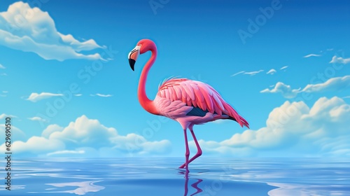 flamingo isolated on blue background