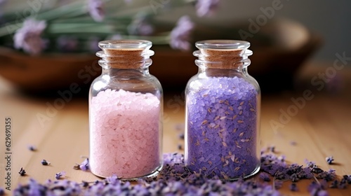 Lavender Bath Salt and Massage Oil for a Luxurious Experience. AI generated