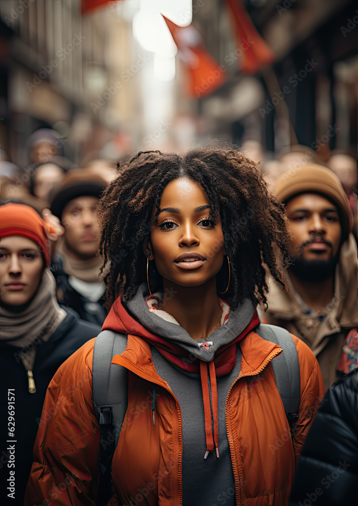 Diverse Group of People Protesting in the the Street