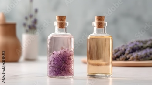 Lavender Bath Salt and Massage Oil. AI generated